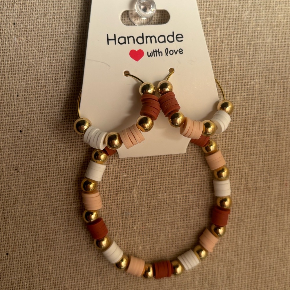 Blush, Burgundy, and White set of New Hoop Earrings and Bracelet